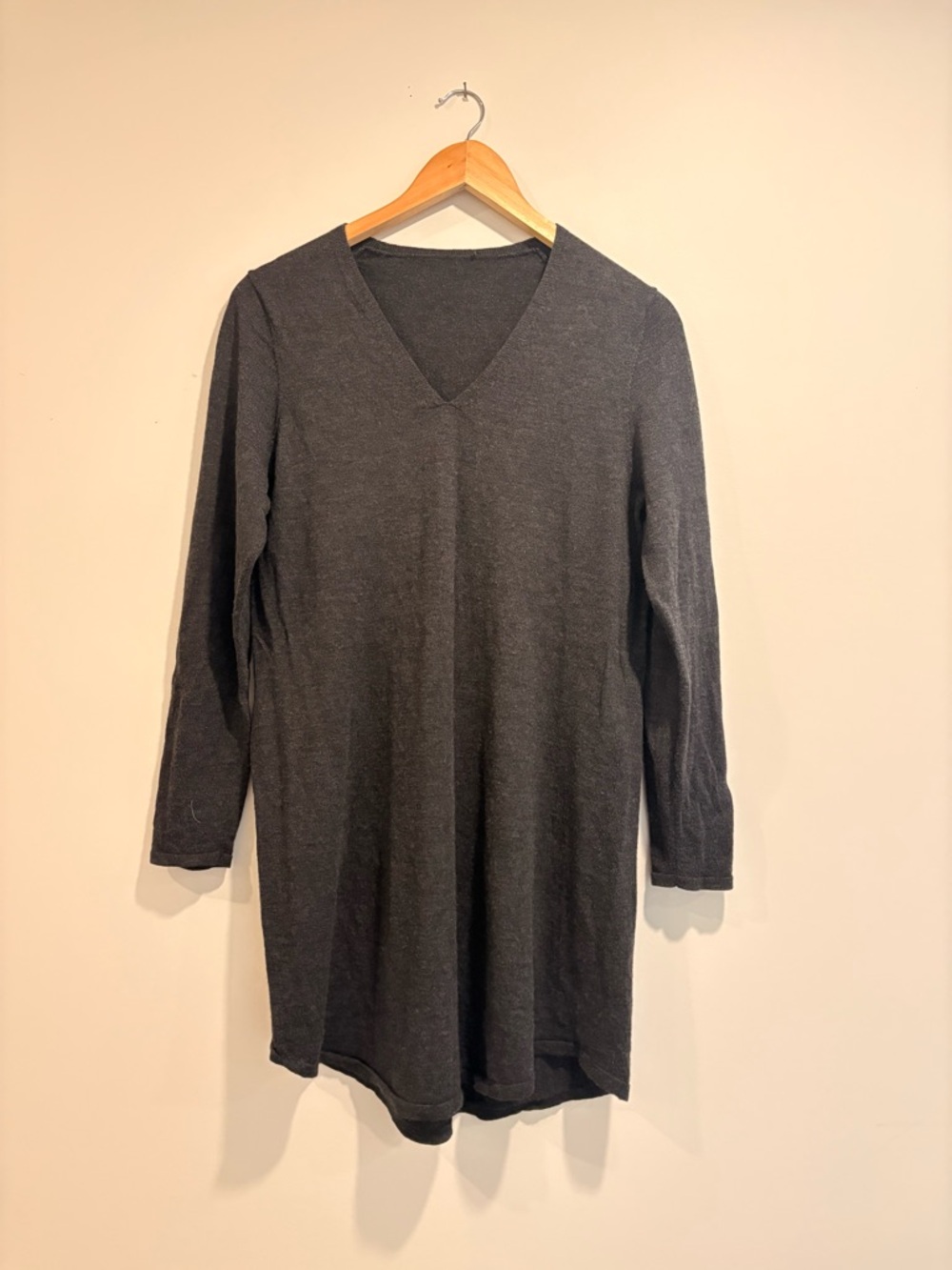 Eileen Fisher Merino Jersey Charcoal V-Neck Tunic Dress - S - Picture 2 of 9